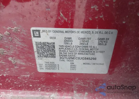 2018 GMC Sierra 1500 Slt from USA, damaged, VIN 3GTU2NEC0JG545298